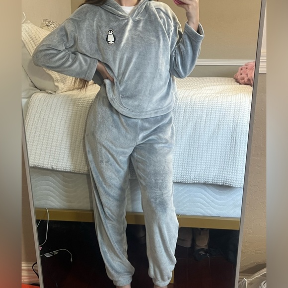 Joyspun Women’s Penguin Plush Hooded Top and Pants 2 Piece Pajama Set Medium - Picture 7 of 14